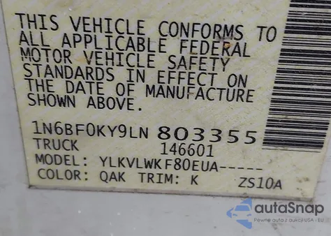 2020 Nissan Nv Cargo Nv2500 Hd S Standard Roof V6 из США, поврежденный, VIN 1N6BF0KY9LN803355